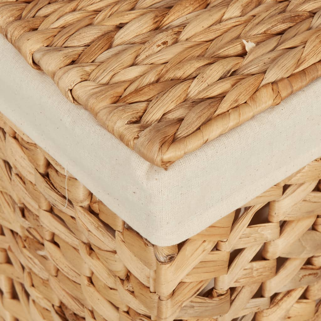 Close-up of water hyacinth weave on Laundry Baskets 2 pcs with sturdy metal frame and lid, showing rustic charm and durability.