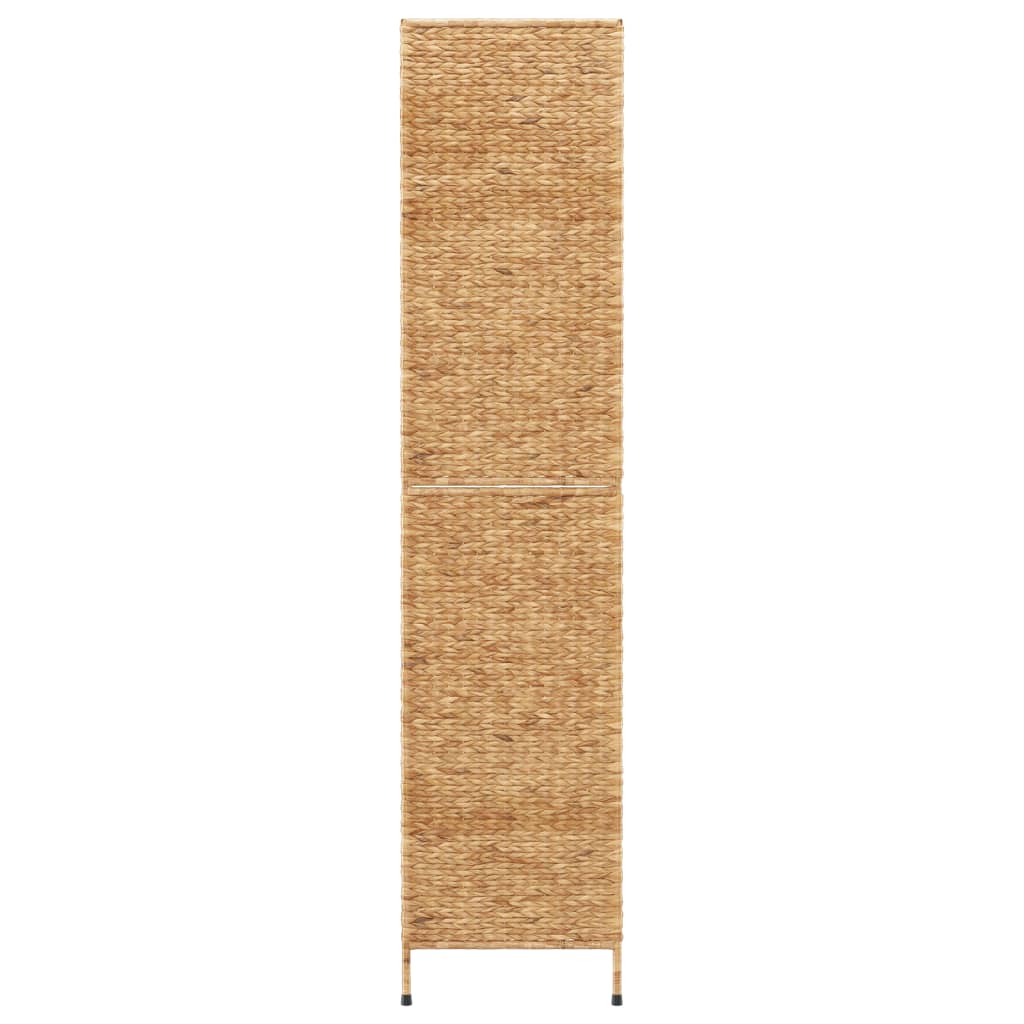 Tall woven water hyacinth room divider with metal frame, adding rustic farmhouse style to any space.