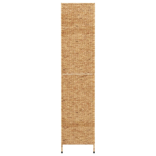 Tall woven water hyacinth room divider with metal frame, adding rustic farmhouse style to any space.