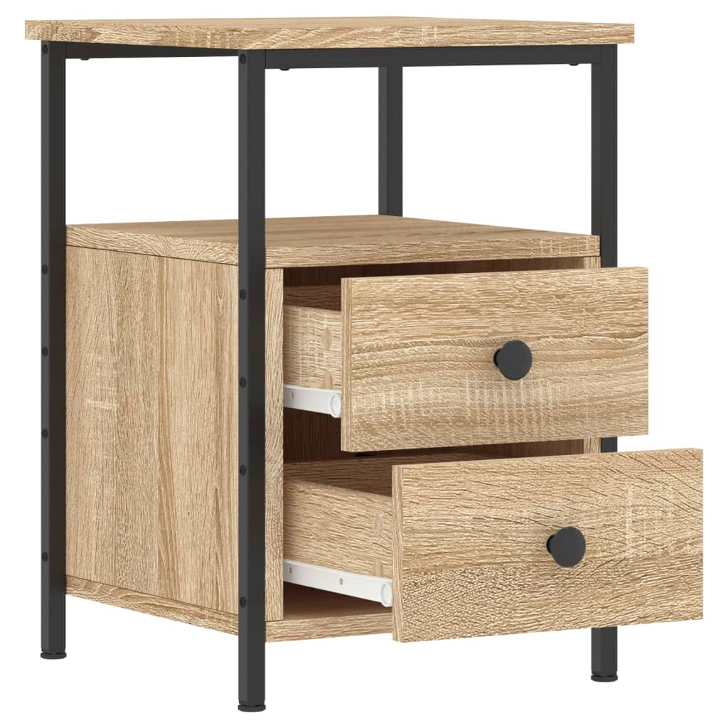 Bedside cabinet in Sonoma oak with two drawers and industrial iron frame, perfect for modern furniture decor.