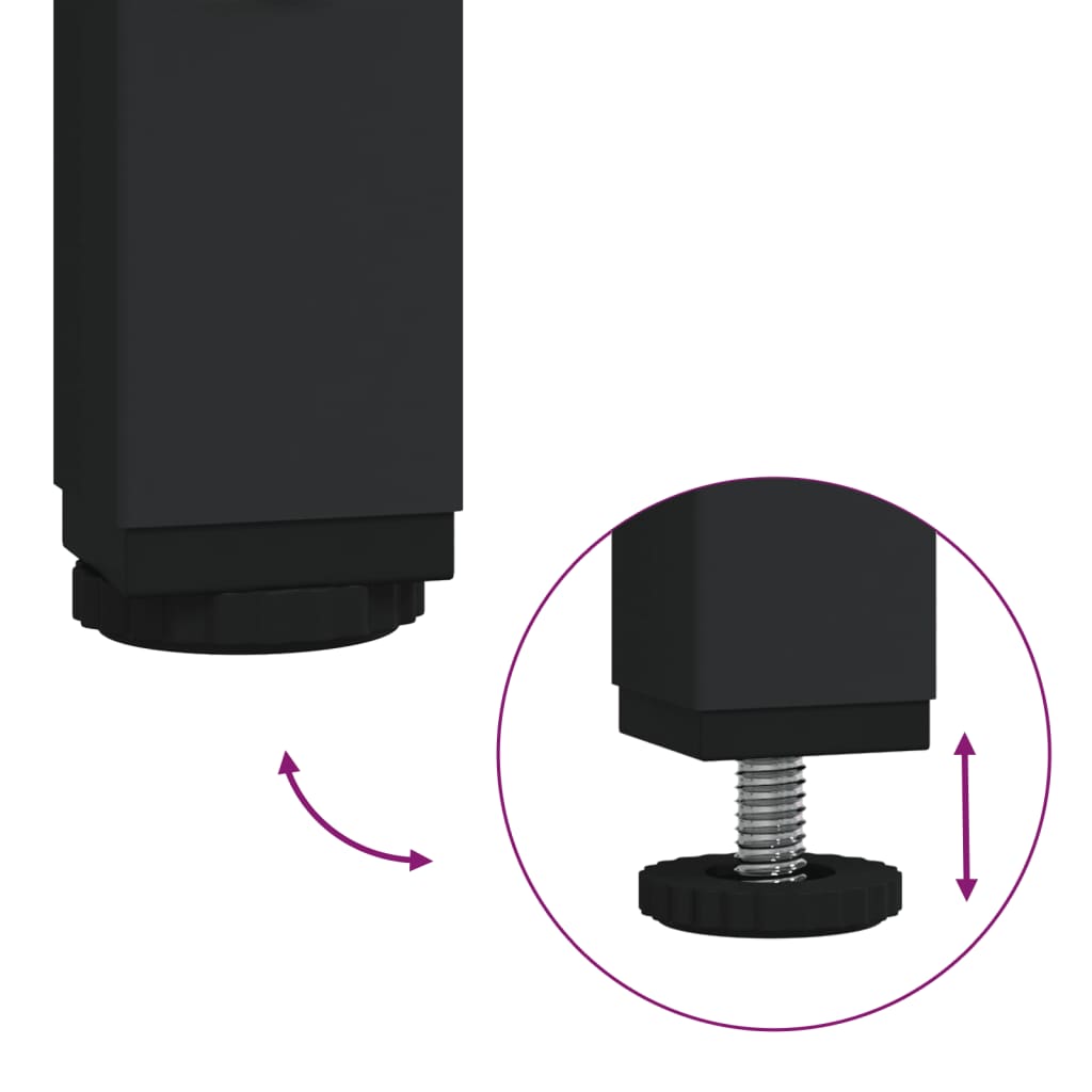 Adjustable foot mechanism of a bedside cabinet leg for stability and height adjustment.