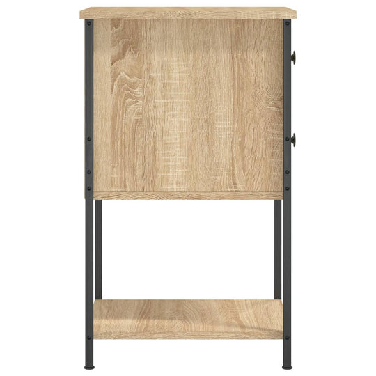 Bedside cabinet in Sonoma oak with iron frame, compact design for bedroom storage, 32x42x70 cm engineered wood construction.