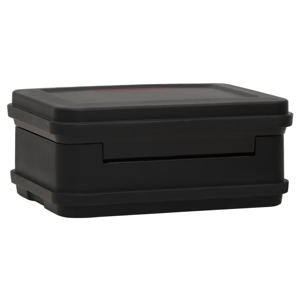 Black fireproof and waterproof safe box, dimensions 38x32.5x16.5 cm, ideal for securing documents and valuables.