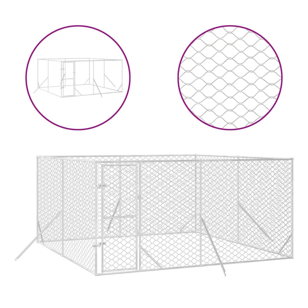Outdoor Dog Kennel 4x4x2 m Galvanised Steel featuring sturdy mesh construction and ample space for multiple animals.