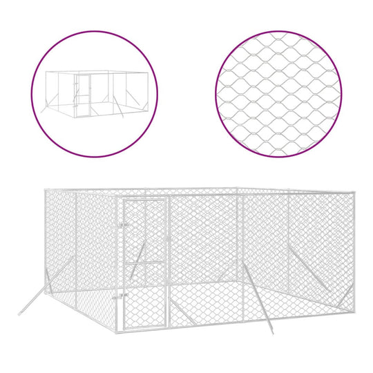 Outdoor Dog Kennel 4x4x2 m Galvanised Steel featuring sturdy mesh construction and ample space for multiple animals.