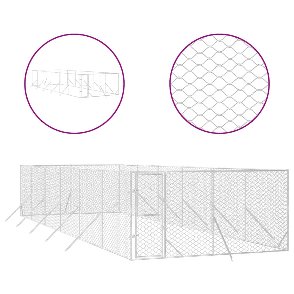 Outdoor Dog Kennel 4x12x2 m Galvanised Steel with mesh details shown in diagram