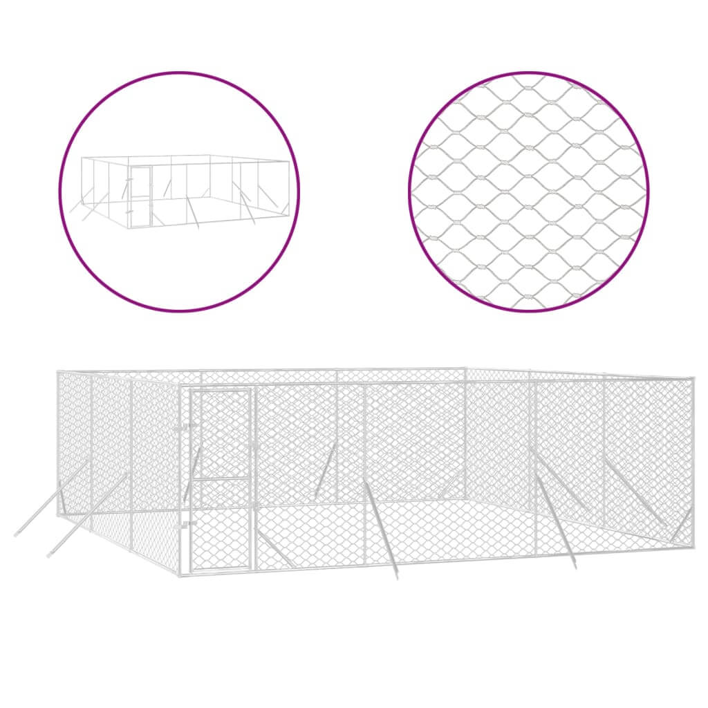 Outdoor Dog Kennel 6x6x2 m Galvanised Steel, spacious and sturdy enclosure, wire mesh detail for safety and comfort.