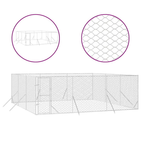 Outdoor Dog Kennel 6x6x2 m Galvanised Steel, spacious and sturdy enclosure, wire mesh detail for safety and comfort.