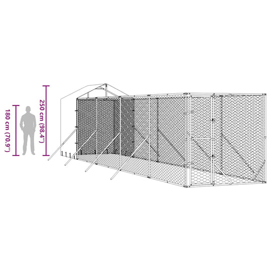 Outdoor Dog Kennel with Roof 2x10x2.5 m Galvanised Steel illustration showing dimensions and structure.