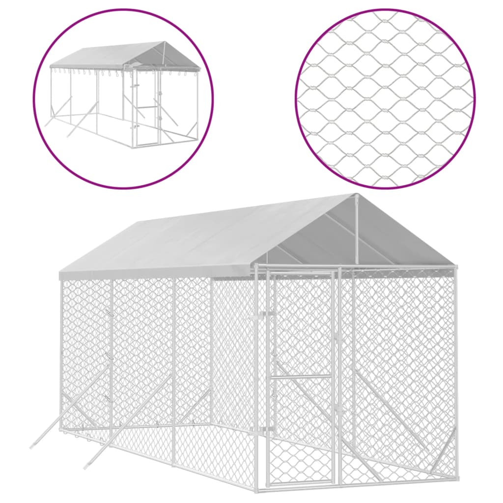 Outdoor Dog Kennel with Roof 2x6x2.5 m Galvanised Steel shown with detailed mesh design for durability and protection