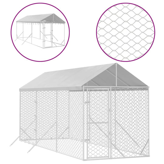 Outdoor Dog Kennel with Roof 2x6x2.5 m Galvanised Steel shown with detailed mesh design for durability and protection