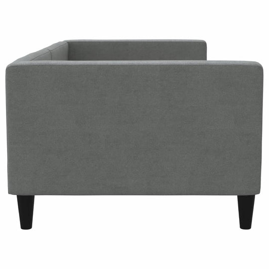 Dark grey day bed without mattress, showcasing a clean design with black legs, suitable for living rooms or bedrooms.