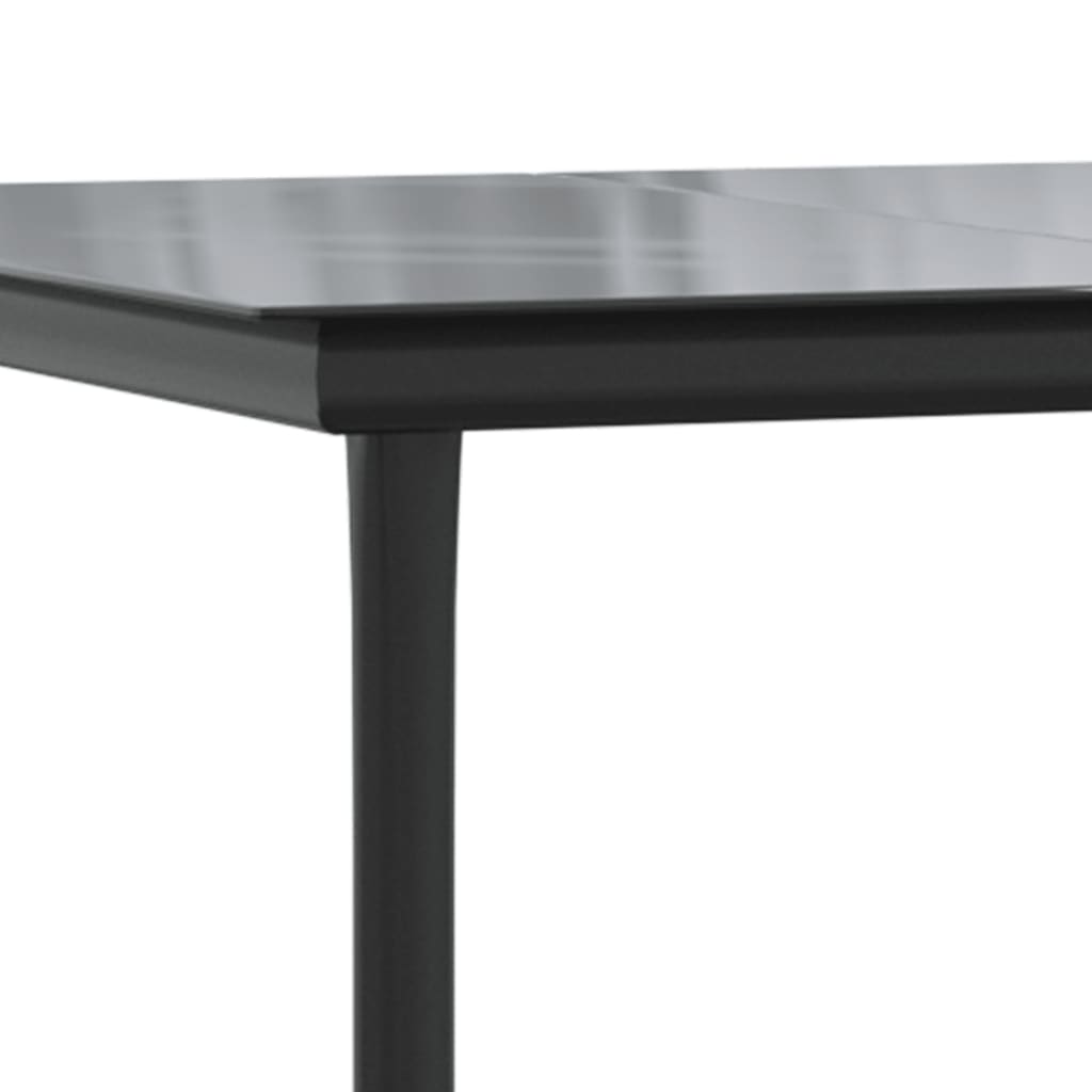 Close-up of the elegant black steel table edge from the 7 piece garden dining set, showcasing its modern design and sturdy construction.