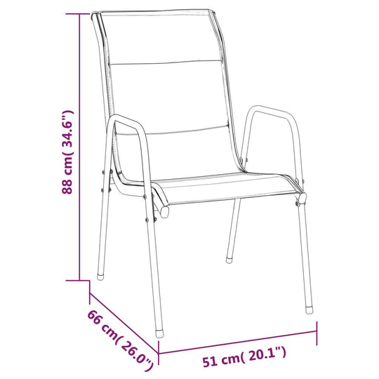 Dimensions of a garden dining chair in black steel and textilene, measuring 88 cm high, 66 cm deep, and 51 cm wide.