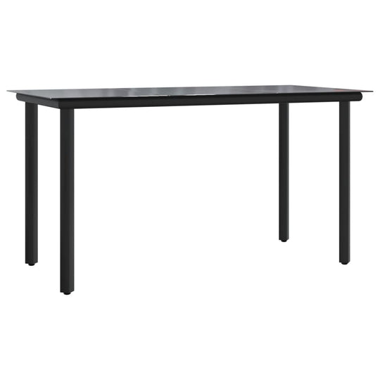 Black steel outdoor dining table with a sleek design, perfect for garden and patio settings.