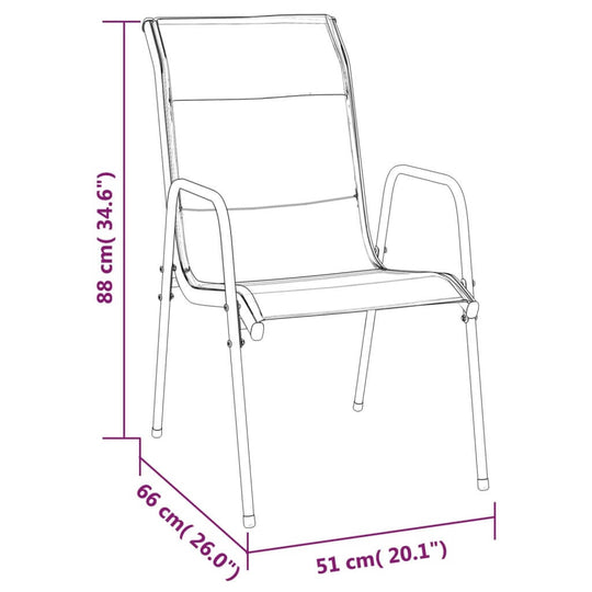 Dimensions of a black steel and textilene garden dining chair, showing height 88 cm, width 51 cm, and depth 66 cm.