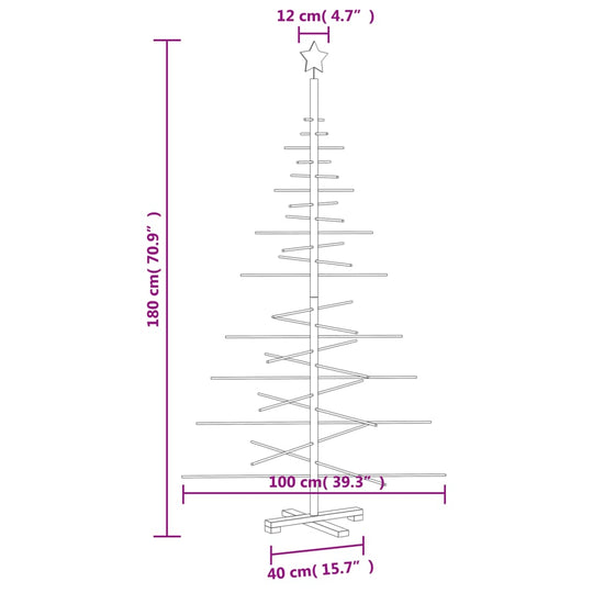 Dimensions of a 180 cm wooden Christmas tree with a star top, designed for festive home and garden decoration.