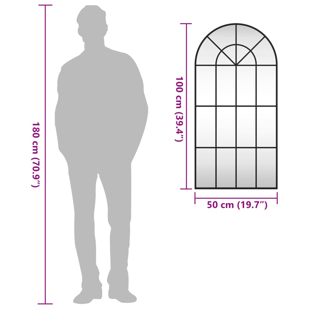 Wall Mirror  50x100 cm Arch Iron