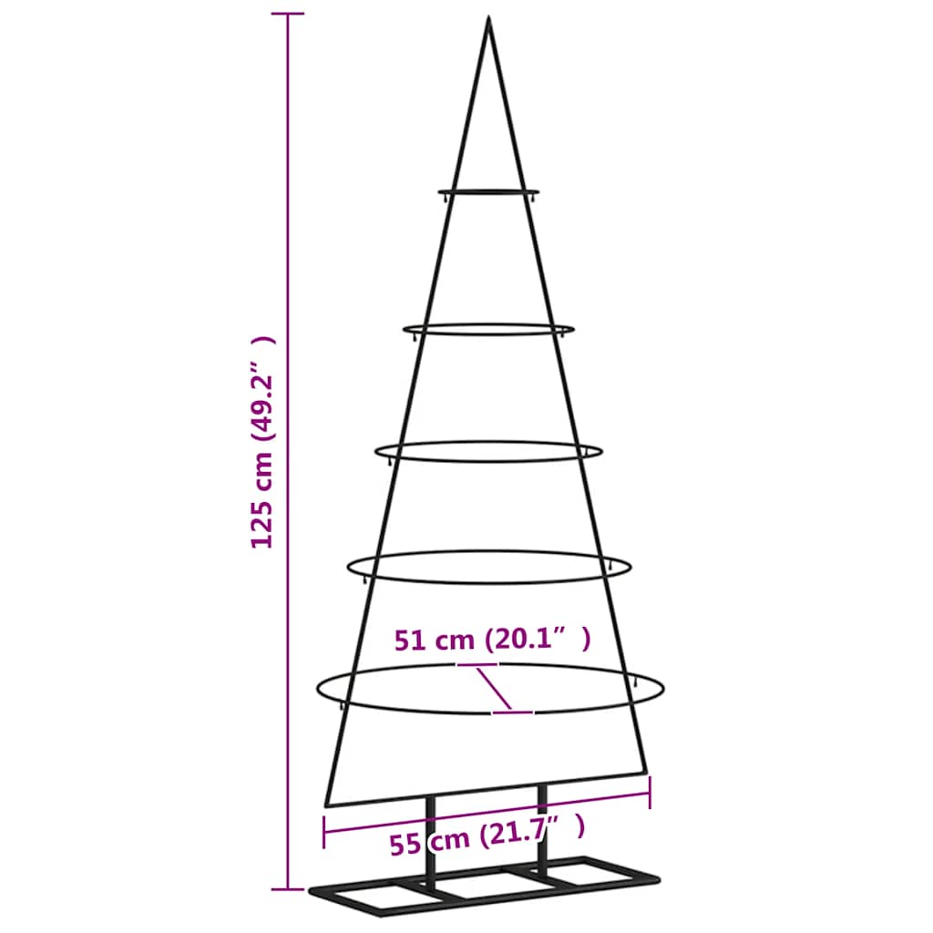 Metal Christmas Tree Stand – Festive Decorative Accent, lightweight metal structure with dimensions labeled, ideal for DIY decoration.