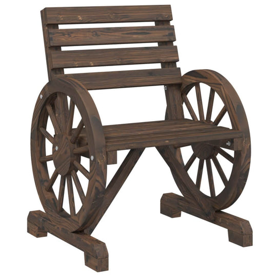 Solid wood garden chair with wagon wheel design, perfect for outdoor furniture on patio or terrace.