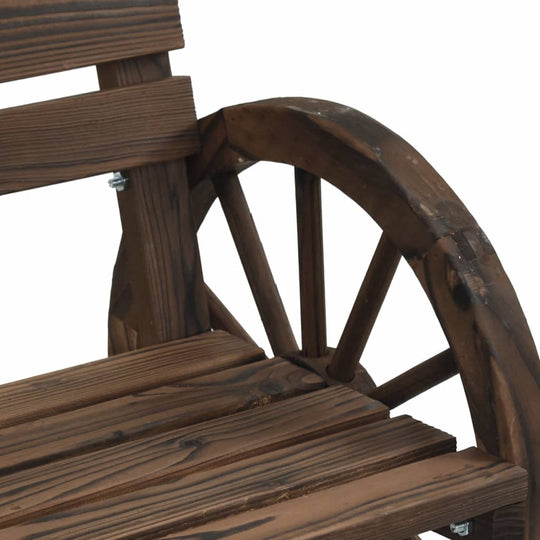 Close-up of solid fir wood garden chair showing curved armrest design and sturdy slatted seat for outdoor comfort.