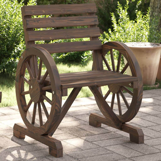 Outdoor wooden garden chair designed like a wheel, perfect for patio lounging and enhancing garden decor.