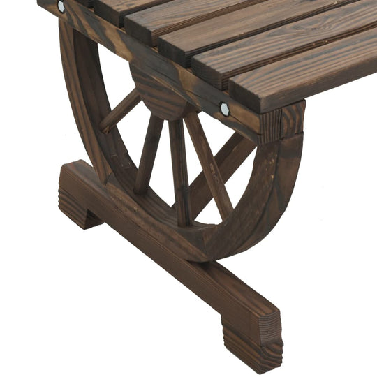 Close-up of a wooden garden lounge set featuring a wheel-inspired leg design for a rustic look. Perfect for outdoor furniture.