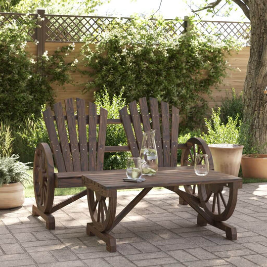 2 Piece Adirondack garden lounge set made of solid fir wood with a rustic design, perfect for outdoor furniture relaxation.