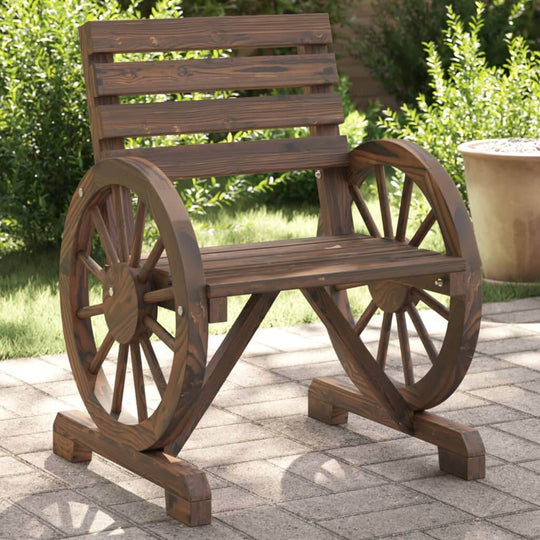 Wooden garden chair with wheel design, perfect for outdoor furniture in gardens and patios. Durable and stylish seating option.