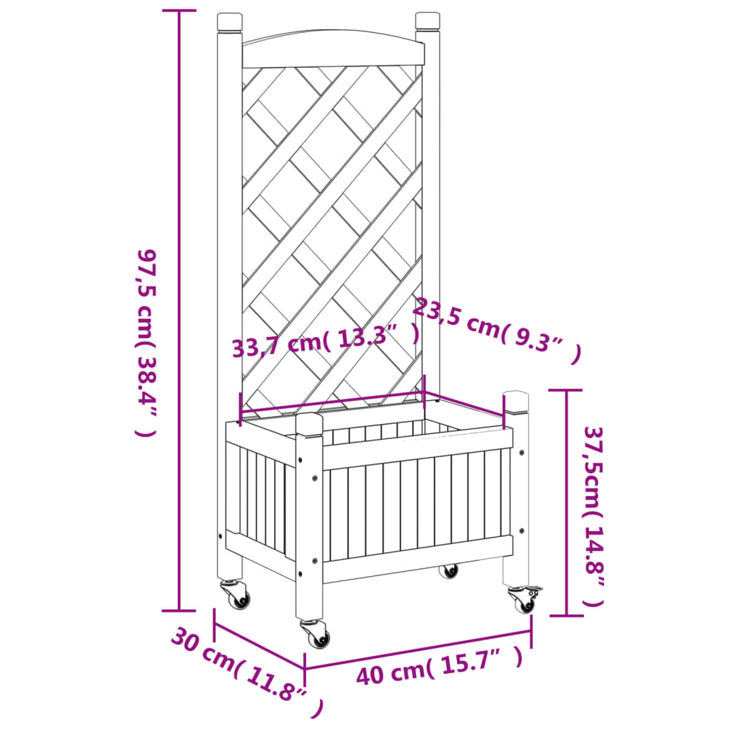 Planter with Trellis and Wheels Solid Wood Fir , plant stand , eligant,Gardening -,Home & Garden -,Lawn & Garden -,Modern Design,new-305021,Pots & Planters,Wooden Furniture