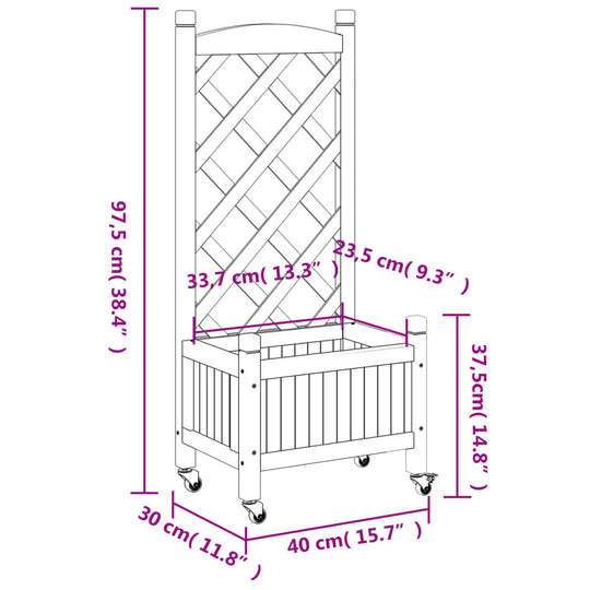 Planter with Trellis and Wheels Solid Wood Fir , plant stand , eligant,Gardening -,Home & Garden -,Lawn & Garden -,Modern Design,new-305021,Pots & Planters,Wooden Furniture