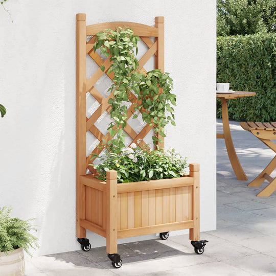 Planter with Trellis and Wheels Solid Wood Fir , plant stand , eligant,Gardening -,Home & Garden -,Lawn & Garden -,Modern Design,new-305021,Pots & Planters,Wooden Furniture