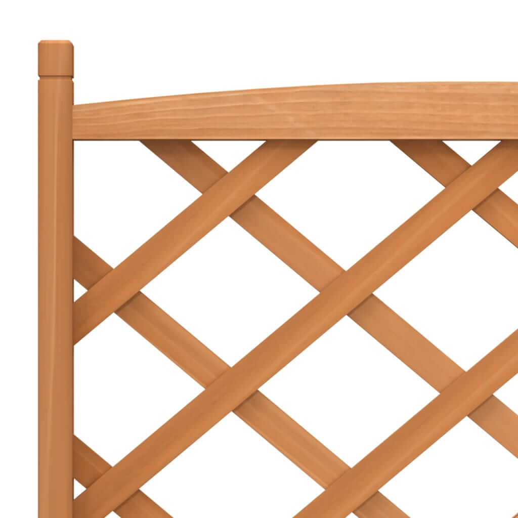 Brown wooden trellis with a diagonal lattice design, perfect for climbing plants in gardens or patios.