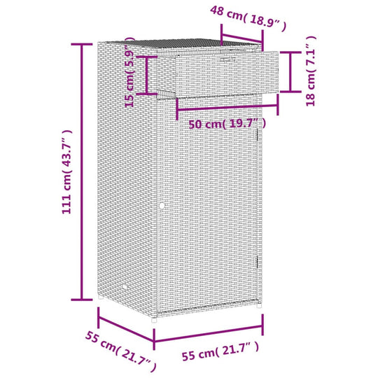 Garden Storage Cabinet Grey 55x55x111 cm Poly Rattan