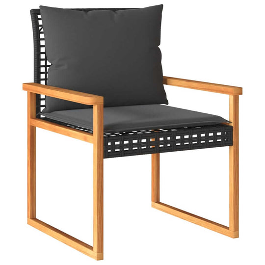 Modern garden lounge chair with black cushions and a sturdy wooden frame, perfect for outdoor relaxation.