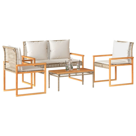 Garden Lounge 4 Piece Set with Cushions Mix  Poly Rattan