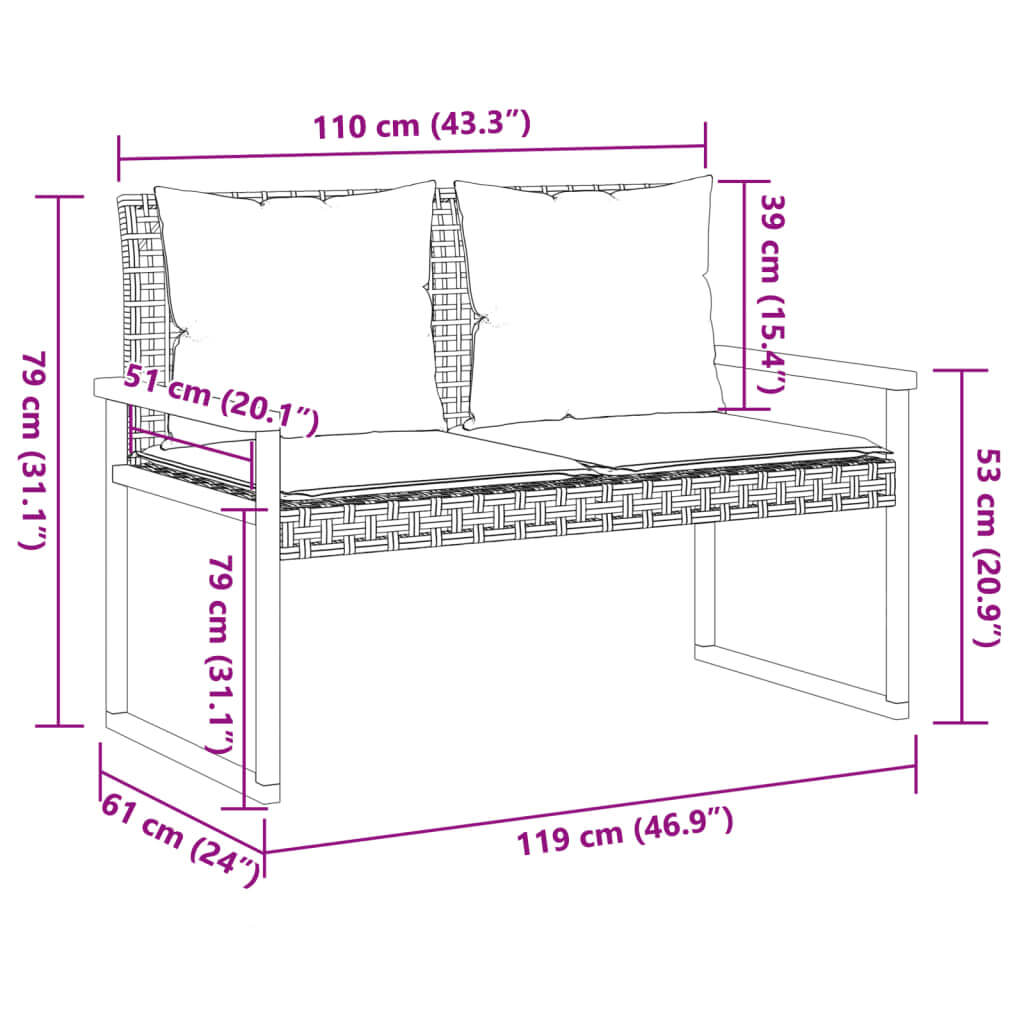 Garden Bench with Cushion Mix  Poly Rattan Acacia Wood