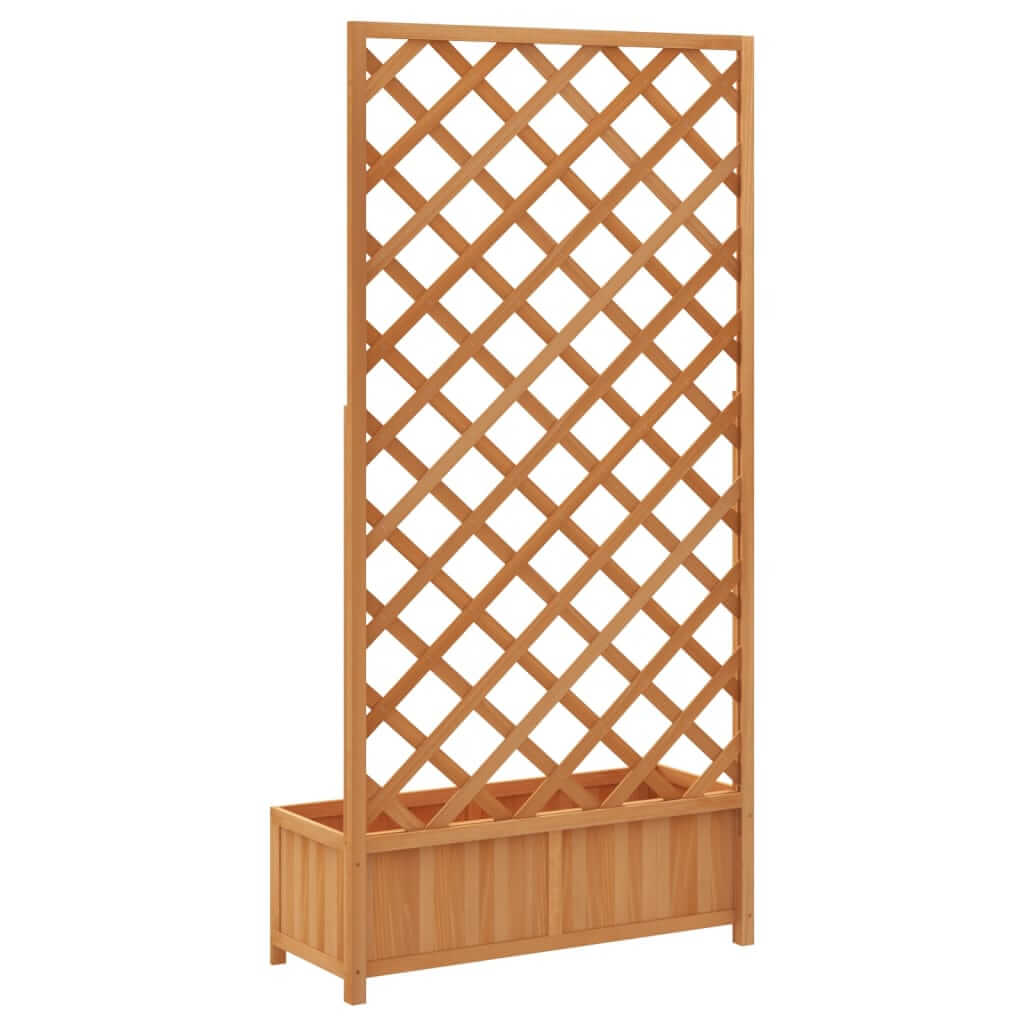 Wooden planter with trellis for climbing plants, made of solid fir wood, ideal for outdoor gardens and patios.