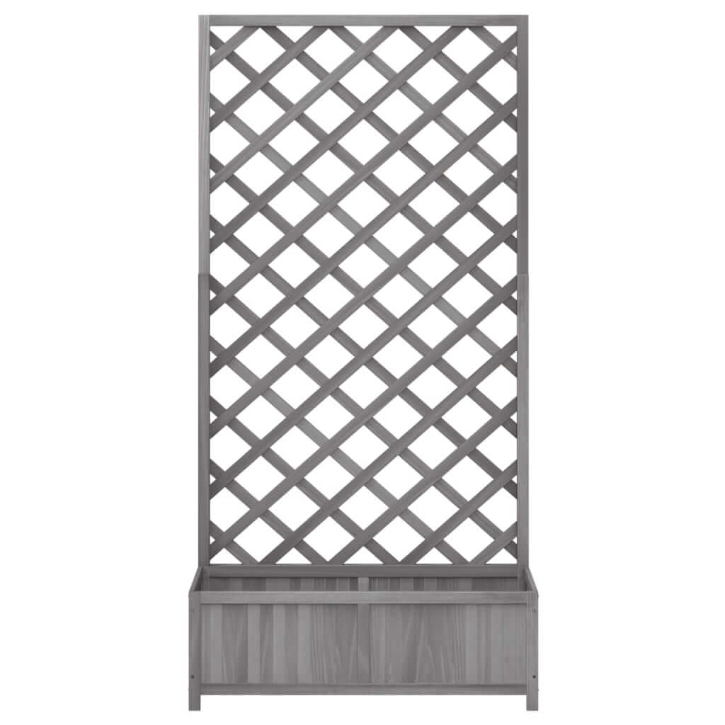 Planter with Trellis  Solid Wood Fir featuring a gray lattice design for climbing plants and flowers.