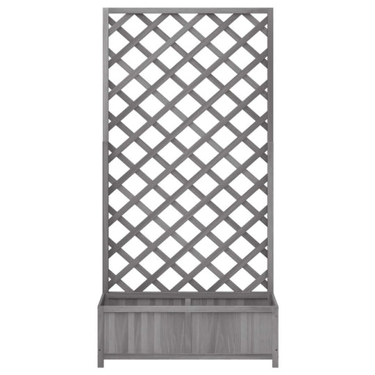 Planter with Trellis  Solid Wood Fir featuring a gray lattice design for climbing plants and flowers.