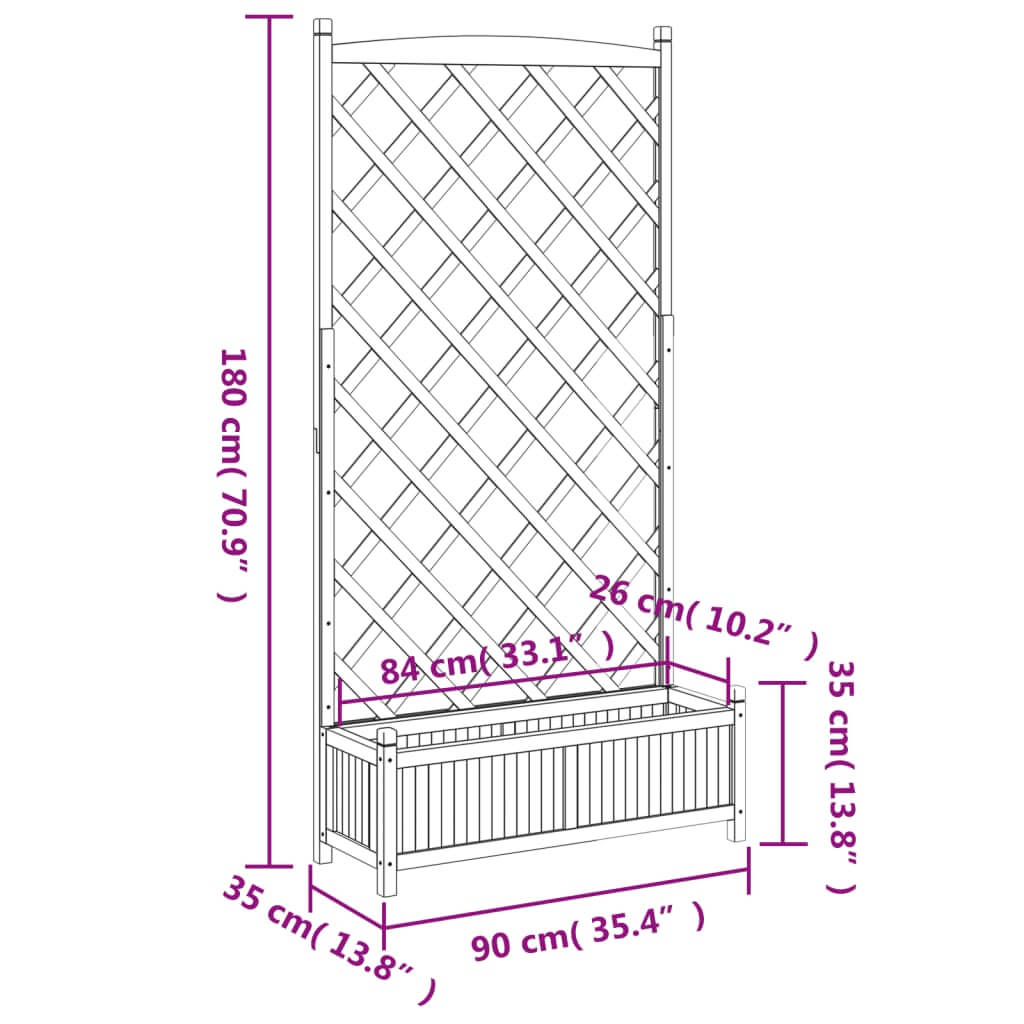 Planter with Trellis Brown Solid Wood Fir