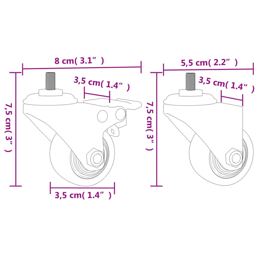 Caster Wheels 4 pcs  35 mm Iron
