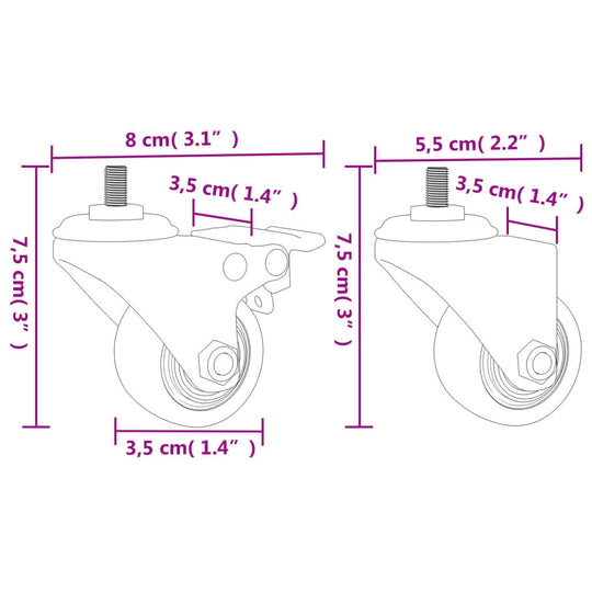 Caster Wheels 4 pcs  35 mm Iron
