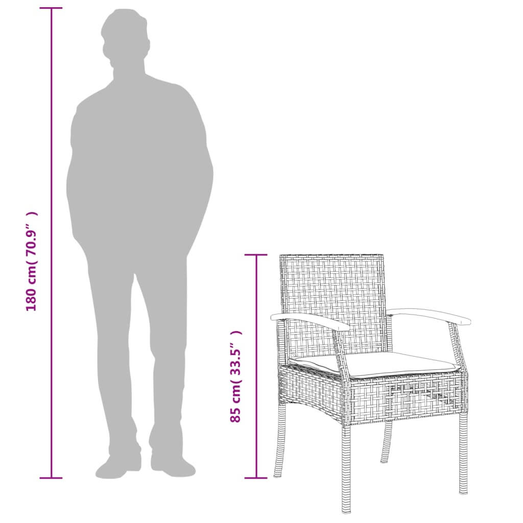 2-Piece Garden Chairs with Cushions – Rattan & Wood Dubai dimensions illustration with a silhouette for scale.