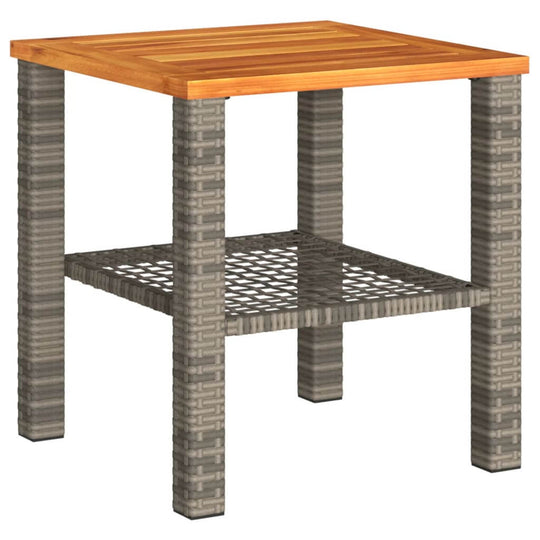 Garden Table 40x40x42cm – Rattan & Acacia Wood Dubai with durable polyrattan legs and a wooden top.