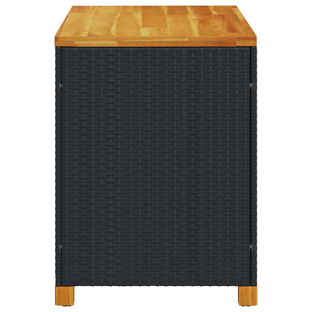Garden Storage Box 110x55x63cm – Rattan & Wood Dubai - black rattan storage box with wooden top.