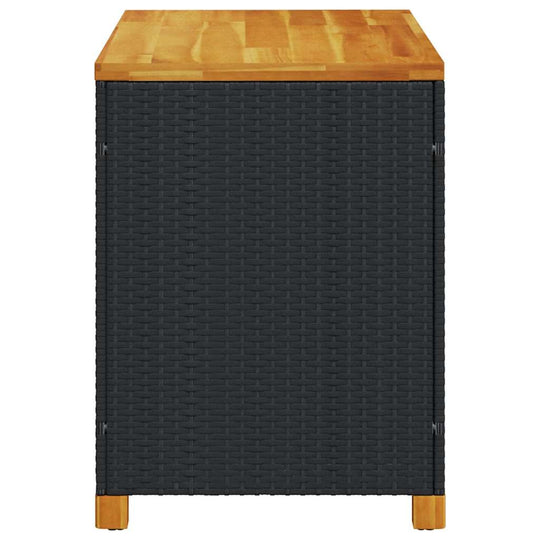 Garden Storage Box 110x55x63cm – Rattan & Wood Dubai - black rattan storage box with wooden top.