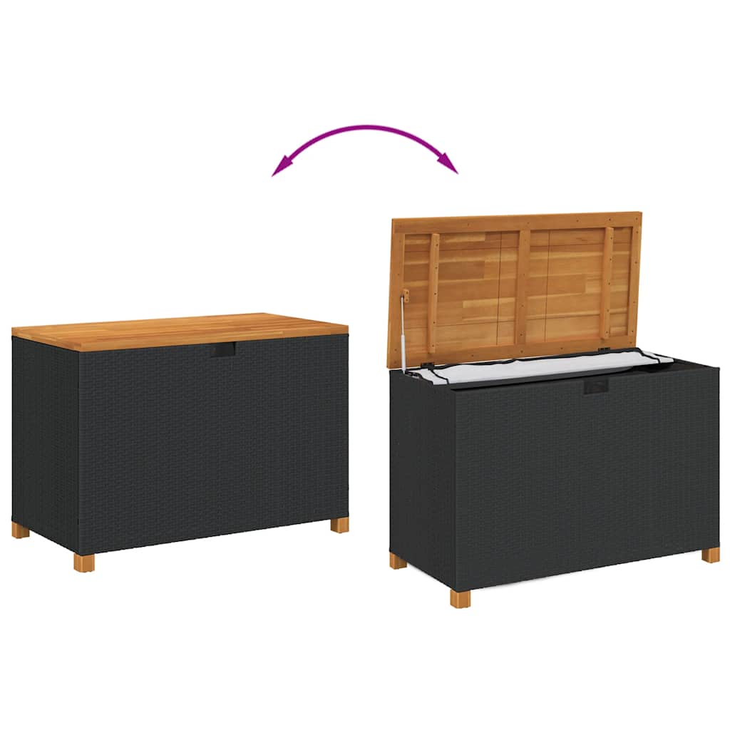 Garden Storage Box 110x55x63cm – Rattan & Wood Dubai, featuring a wooden top and PE rattan design.