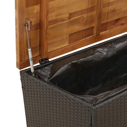 Garden Storage Box 110x55x63cm – Rattan & Wood Dubai open showing interior storage space