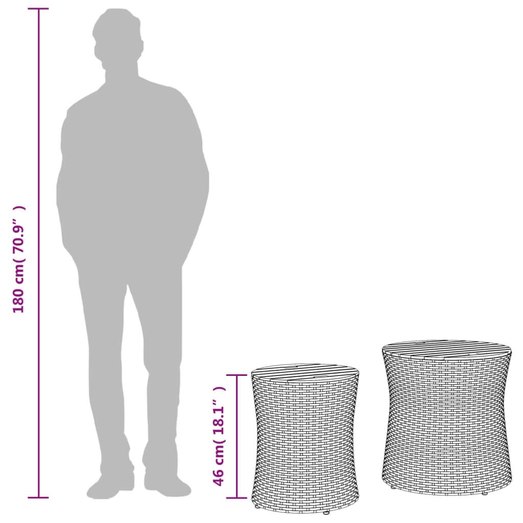 طاولتان جانبيتان للحديقة، قطعتان، بسطح خشبي وغطاء من البولي راتان